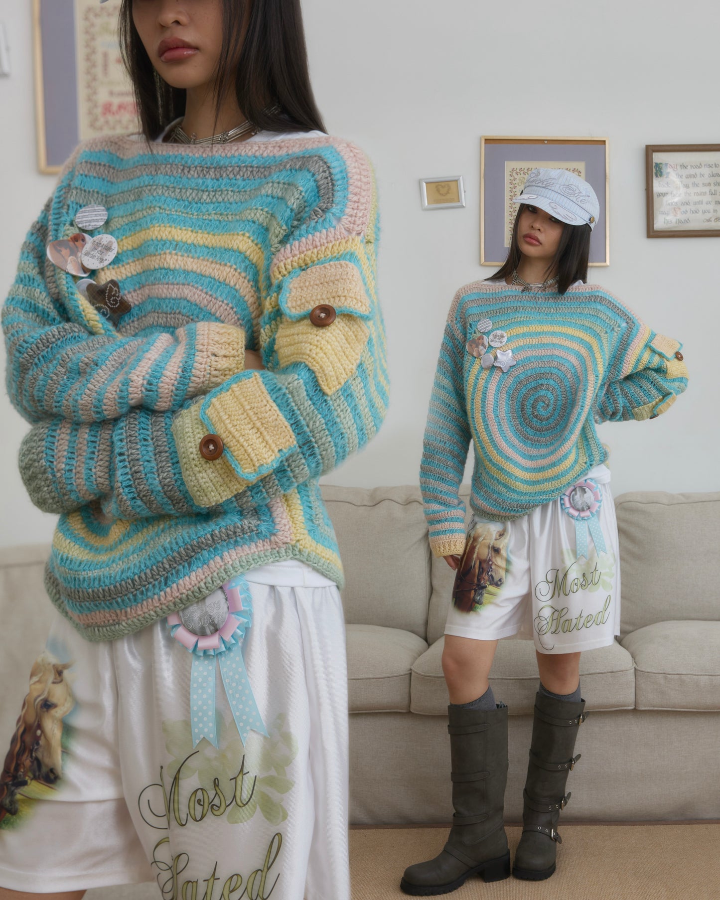 Spiral Pockets Sweater 📖🫧blue☆*