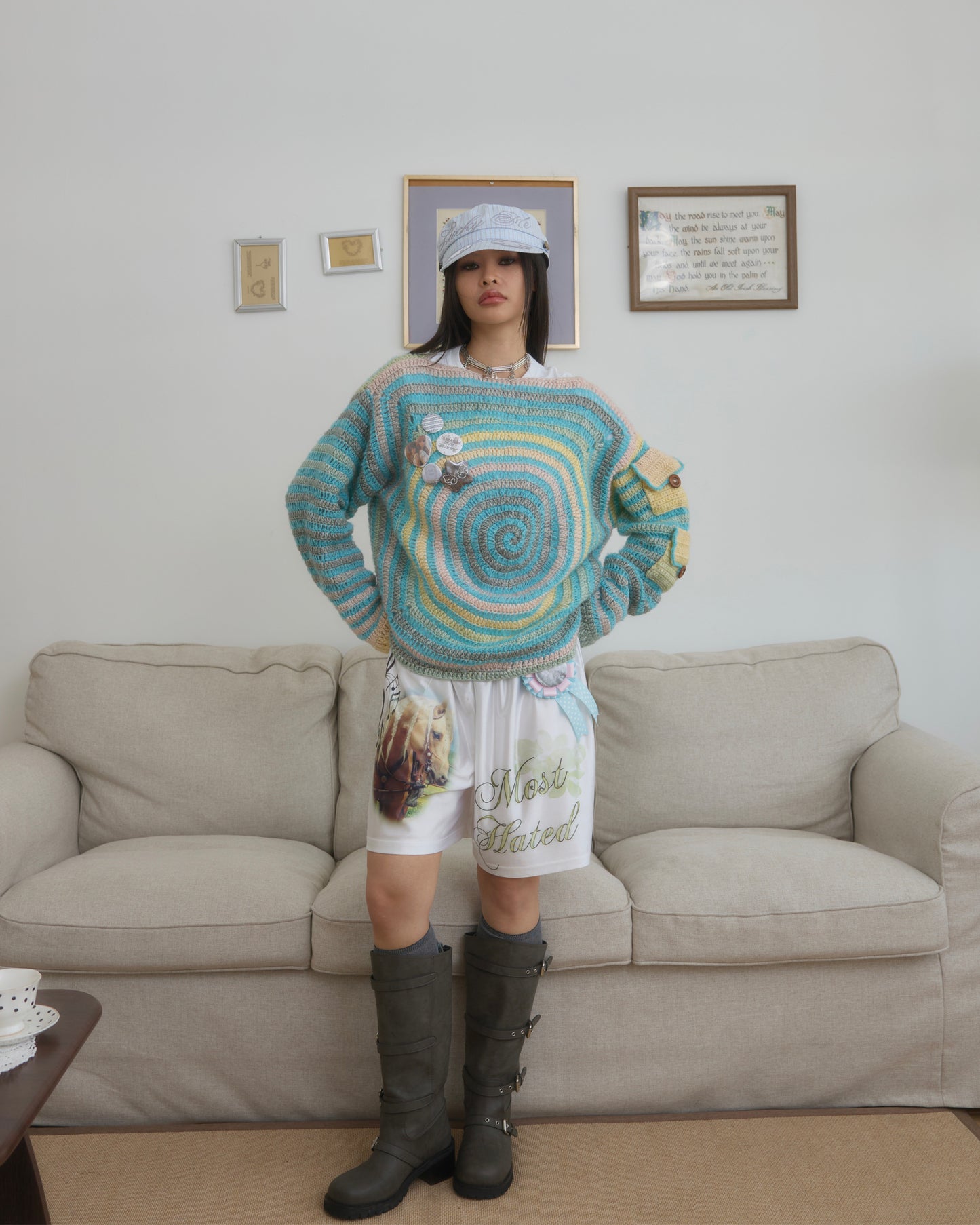 Spiral Pockets Sweater 📖🫧blue☆*