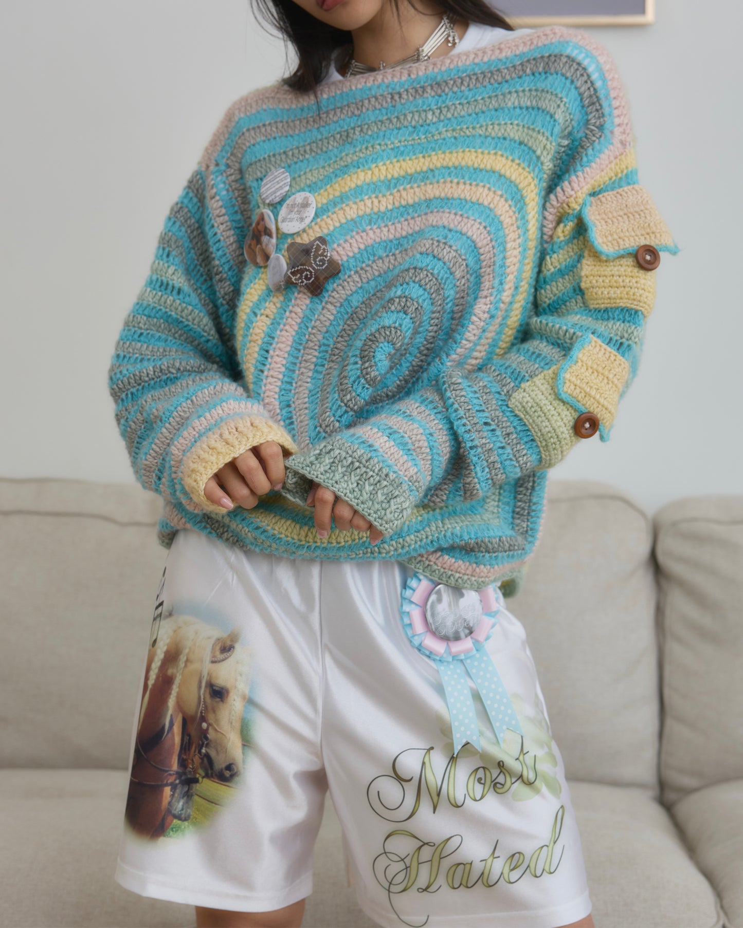 Spiral Pockets Sweater 📖🫧blue☆*