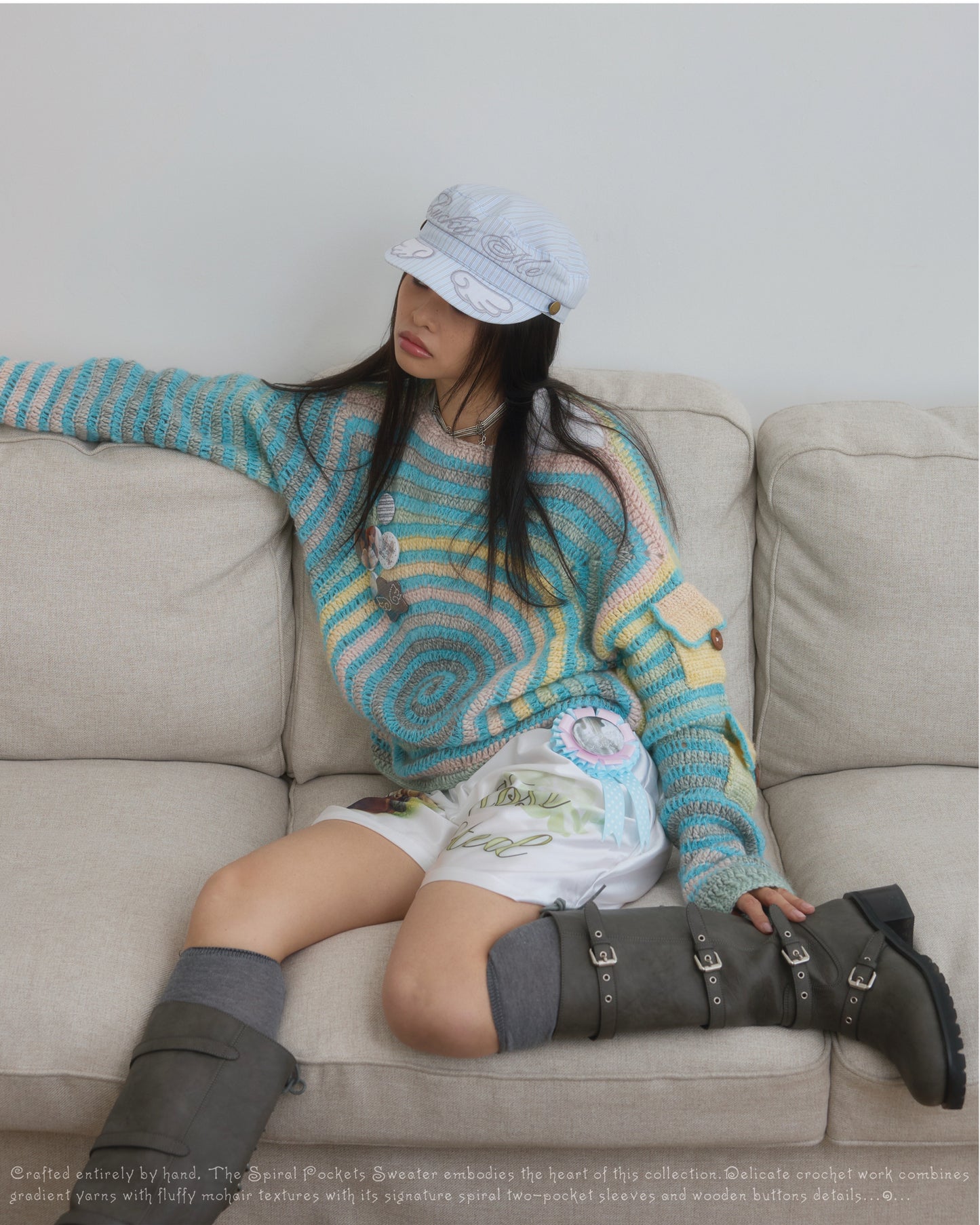 Spiral Pockets Sweater 📖🫧blue☆*