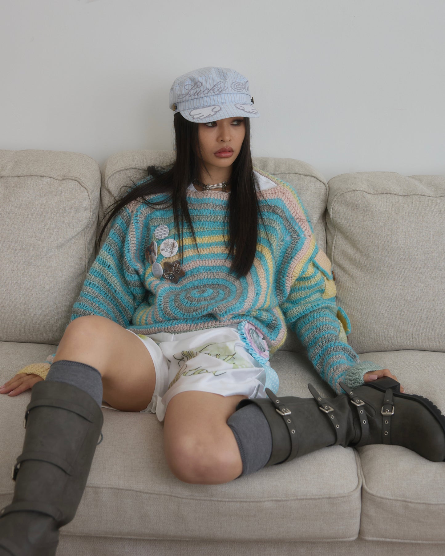 Spiral Pockets Sweater 📖🫧blue☆*